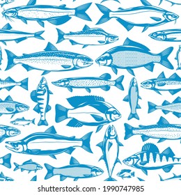 Vector fish seamless pattern or background. Fish illustration collection