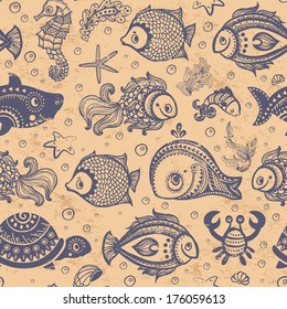 Vector fish and shells seamless 