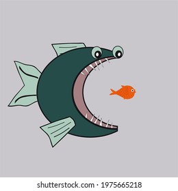 Vector fish silhouette illustration. Colorful cartoon flat fish icon for your design.