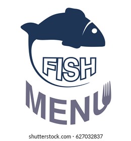 Vector fish silhouette for menu design. Circular seafood symbols isolated on white background for menu restaurant.
