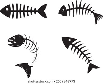 vector fish, fish skeleton animal drawing	