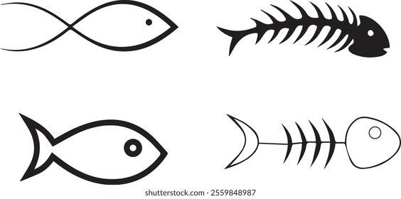 vector fish, fish skeleton animal drawing	