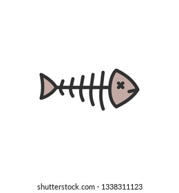 Vector fish skeleton, fishbone flat color line icon.