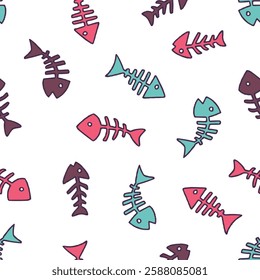 Vector Fish Skeleton Pattern Repeat Seamless for Wallpaper Background Cover Packaging