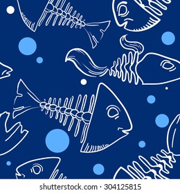 Vector fish skeleton. Seamless pattern