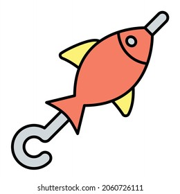 Vector Fish Skewer Filled Outline Icon Design
