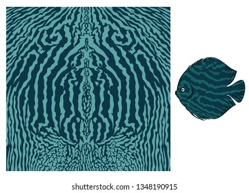 Vector fish skin texture print. Underwater skin pattern. Colored big wild fish scales skin background. Organic  aquatic shapes trendy pattern. Fish fauna exotic sea stripes .
