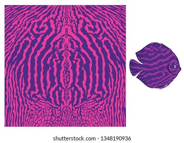 Vector fish skin texture print. Underwater skin pattern. Colored big wild fish scales skin background. Organic  aquatic shapes trendy pattern. Fish fauna exotic sea stripes .
