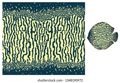 Vector fish skin texture print. Underwater skin pattern. Colored big wild fish scales skin background. Organic  aquatic shapes trendy pattern. Fish fauna exotic sea stripes .
