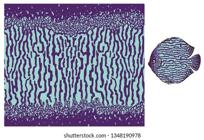 Vector fish skin texture print. Underwater skin pattern. Colored big wild fish scales skin background. Organic  aquatic shapes trendy pattern. Fish fauna exotic sea stripes .
