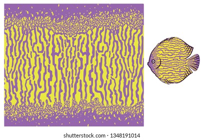 Vector fish skin texture print. Underwater skin pattern. Colored big wild fish scales skin background. Organic  aquatic shapes trendy pattern. Fish fauna exotic sea stripes .
