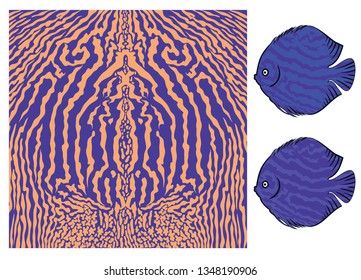 Vector fish texture. Underwater skin pattern. Colored big wild fish scales skin background.Organic  aquatic shapes trendy pattern. Fish fauna exotic sea stripes .
