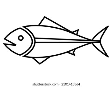 Vektorfisch-Thunfisch von schwarzen Linien auf weißem Hintergrund. Abstrakte, schwarz-weiße Vektorgrafik.