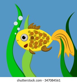 Vector fish, water and seaweed