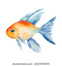 Vector fish in watercolour style. Cartoon clip art of a fish isolated 