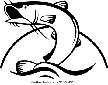 vector fish with waves and lines forming a semicircle, perfect for logo design or other needs.