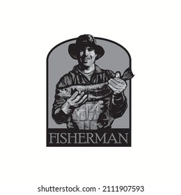 Vector fisherman's silhouette for any use, vintage logo illustration