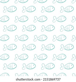 Vector fishes doodles seamless pattern.. Cute hand drawn illustration. Perfect for textile print, baby shower, kids bedroom decor, birthday party, packaging design, wrapping paper