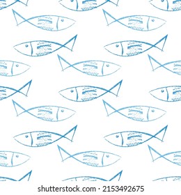 Vector fishes doodles seamless pattern.. Cute hand drawn illustration. Perfect for textile print, baby shower, kids bedroom decor, birthday party, packaging design, wrapping paper