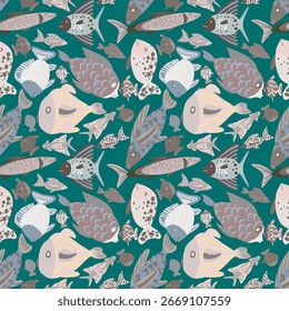 Vector - fishes illustration seamless pattern.