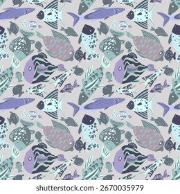Vector - fishes illustration seamless pattern.