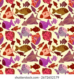 Vector - fishes illustration seamless pattern.