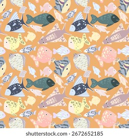 Vector - fishes illustration seamless pattern.