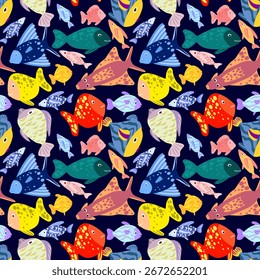 Vector - fishes illustration seamless pattern.