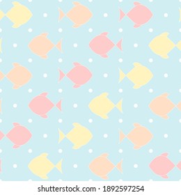 vector fishes on dotted repetitive background. baby seamless pattern. fabric swatch. wrapping paper. continuous print. sea design element for home decor, apparel, phone case, textile. pastel colors