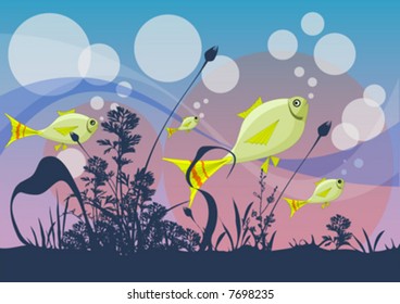 vector fishes with sea plants