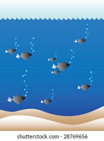 Vector Fishes Swimming Under The Blue Sea