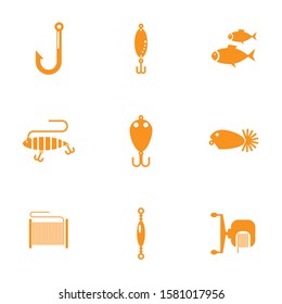 Vector fishing accessories solid color set on white background