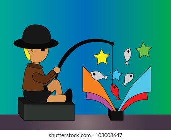 Vector - Fishing.He was fishing in the black box.