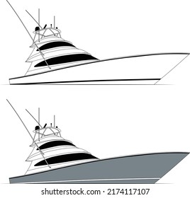 Vector Fishing Boat Line Art Illustration Stock Vector (Royalty Free