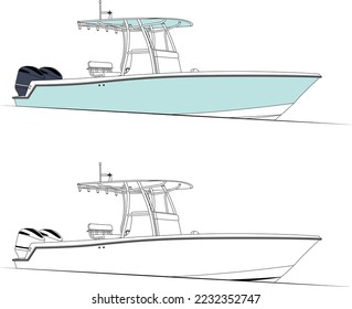 Vector Fishing Boat Line Art Illustration For T-shirt