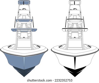Vector Fishing Boat Line Art Illustration For T-shirt