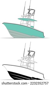 Vector Fishing Boat Line Art Illustration For T-shirt