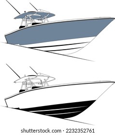 Vector Fishing Boat Line Art Illustration For T-shirt