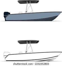 Vector Fishing Boat Line Art Illustration For T-shirt