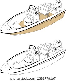 Vector Fishing Boat Line Art Illustration for T-shirt