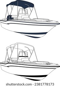 Vector Fishing Boat Line Art Illustration for T-shirt