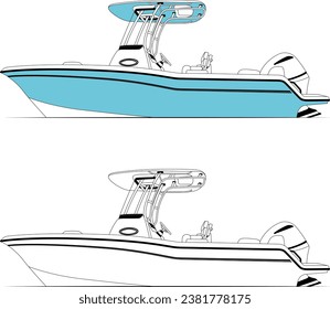 Vector Fishing Boat Line Art Illustration for T-shirt