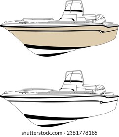 Vector Fishing Boat Line Art Illustration for T-shirt