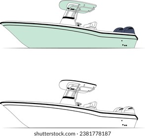 Vector Fishing Boat Line Art Illustration for T-shirt