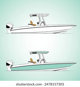 Vector Fishing Boat Line Art Illustration One color Boat vector  art one color illustration draw and boat print