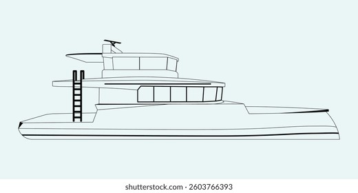 Vector Fishing Boat Line Art Illustration One color Boat One Color. Fishing boat vector line art illustration and one color. Travel Editable Stroke Line Icons. Transportation Editable Stroke Line Icon
