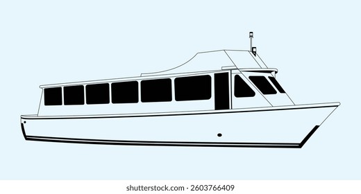 Vector Fishing Boat Line Art Illustration One color Boat One Color. Fishing boat vector line art illustration and one color. Travel Editable Stroke Line Icons. Transportation Editable Stroke Line Icon