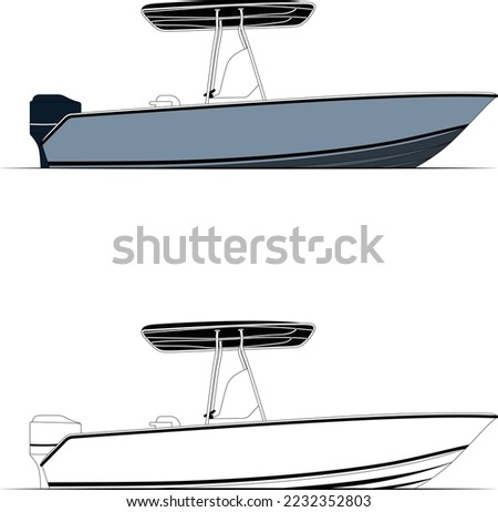 Vector Fishing Boat Line Art Illustration For T-shirt