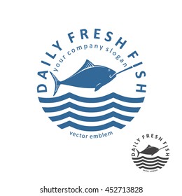 Vector fishing emblem. Daily fresh fish logo