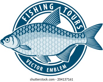 Vector fishing emblem label with carp fish